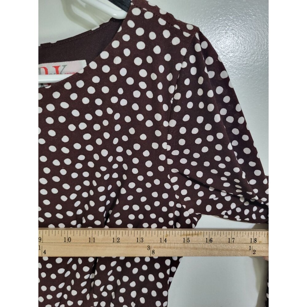 R & K Originals Petite SZ 6P Vintage Polka Dot Brown White Dress Classic Mature - Picture 6 of 7